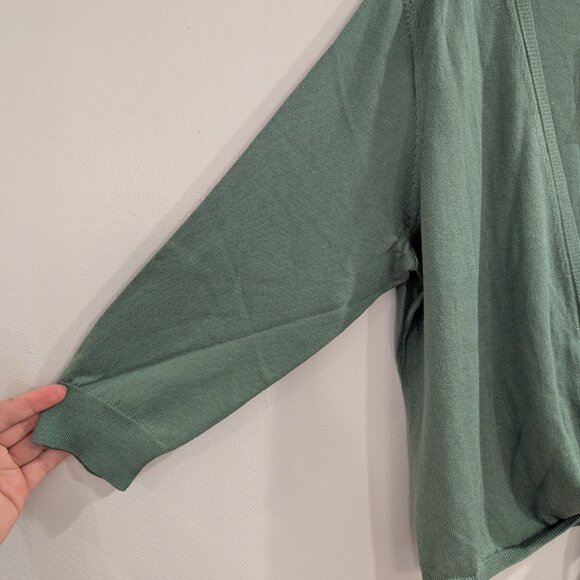 PERUVIAN CONNECTION Nwt Nikki Tie Waist Cardigan XL Green Thyme Pima Cotton - Picture 4 of 10